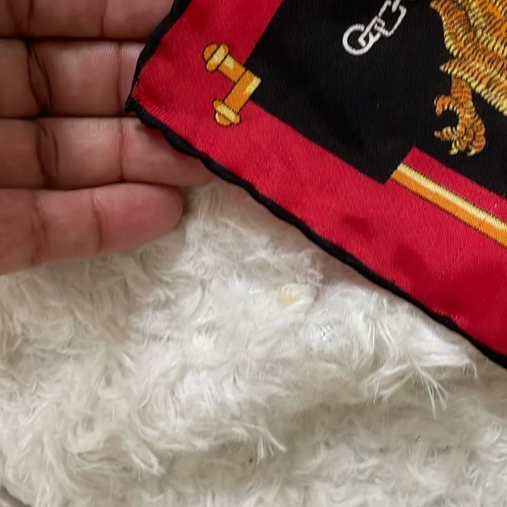 Black and Red Silk Scarf with Gold Accents